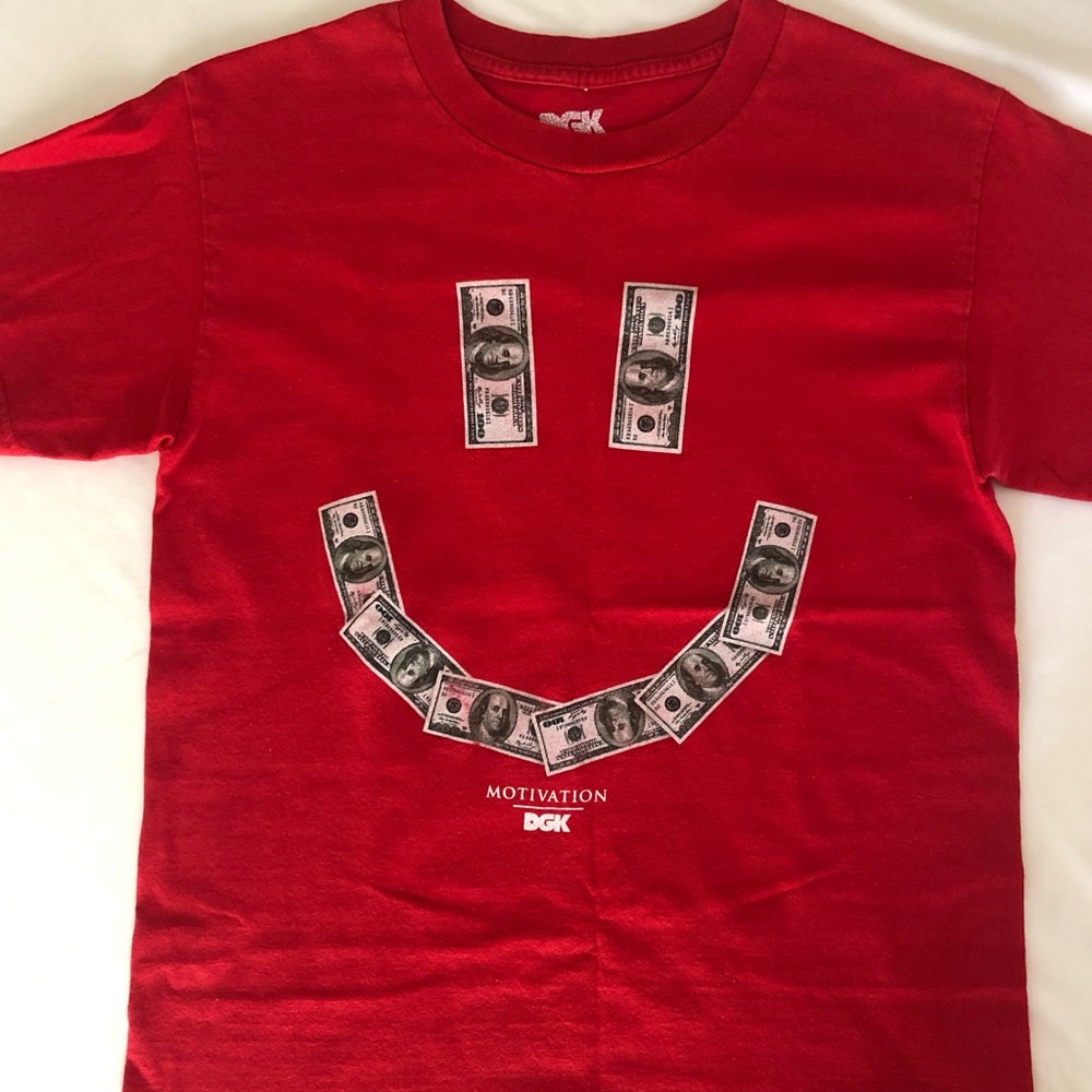Red DGK Money Smiley Face Motivation Graphic Shirt Size S